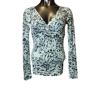 EXPRESS Womens S Sexy Basic Vee Wrap Long Sleeve Animal Print Blouse